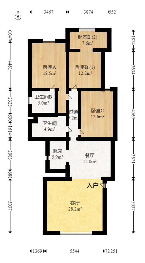麓谷雅园  3室2厅1卫   75.00万室内图1