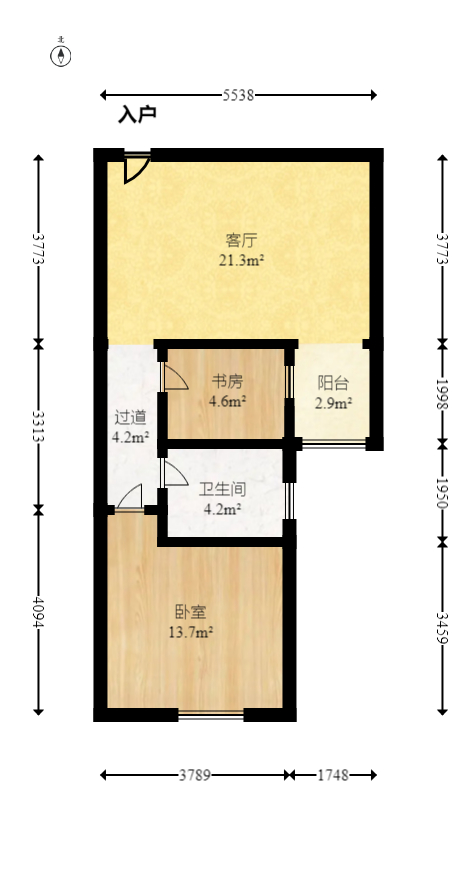 东方银座（东方摩卡）  1室1厅1卫   39.00万室内图1