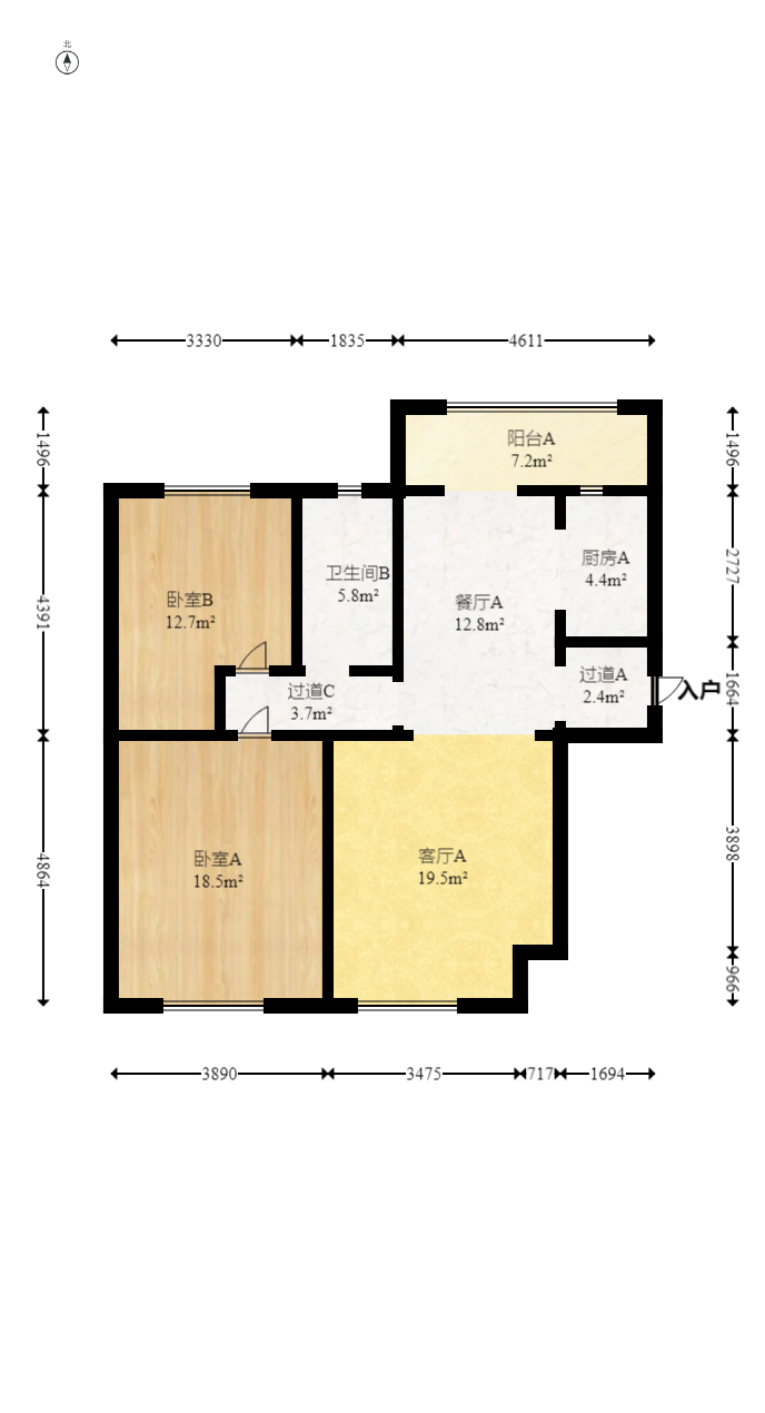 森林公园壹号（森林雅苑）  2室2厅1卫   88.00万室内图1