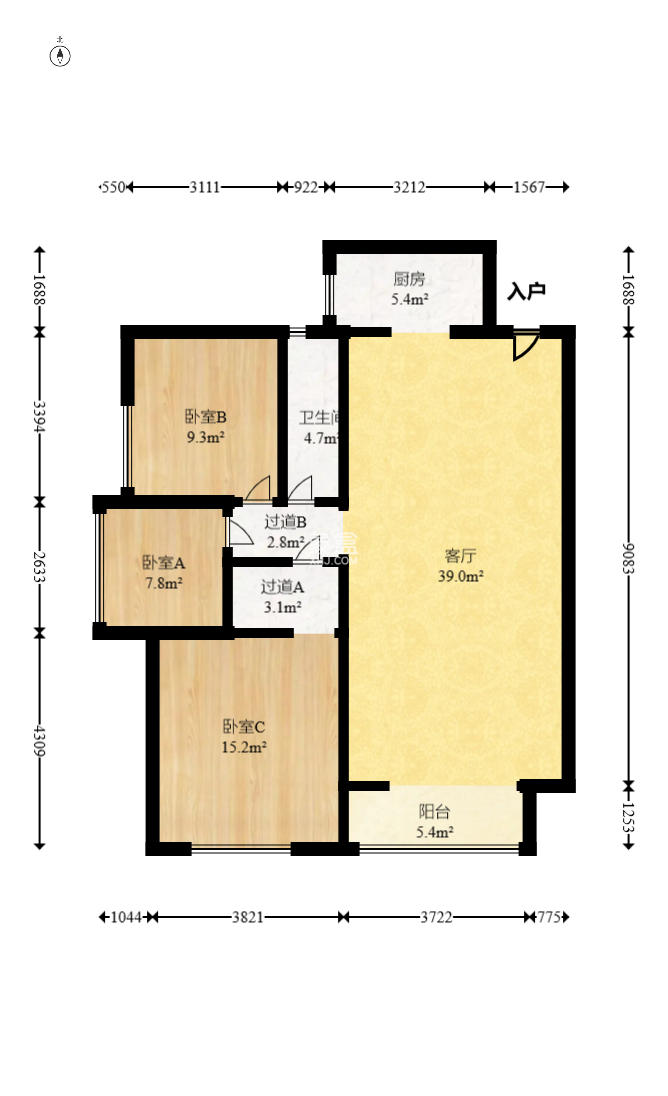 凯富南方鑫城  3室2厅1卫    62.0万 凯富南方鑫城  3室2厅1卫    62.0万户型图