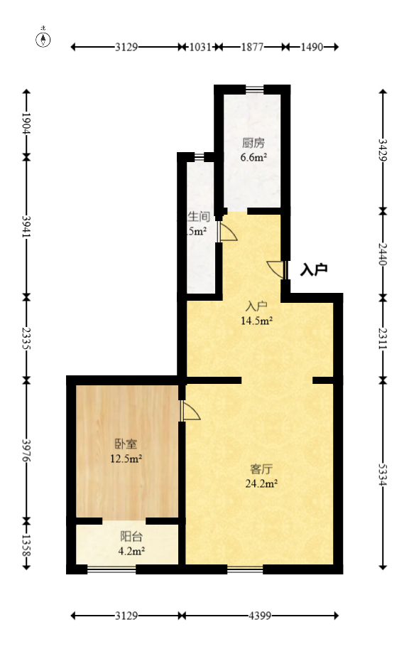 奥克斯缔壹城  3室2厅2卫   358.00万室内图1