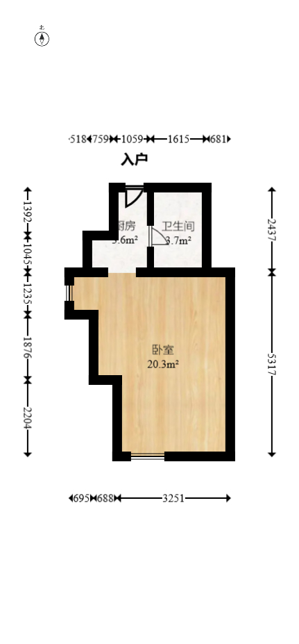 奥克斯缔壹城  1室1厅1卫   26.80万室内图1