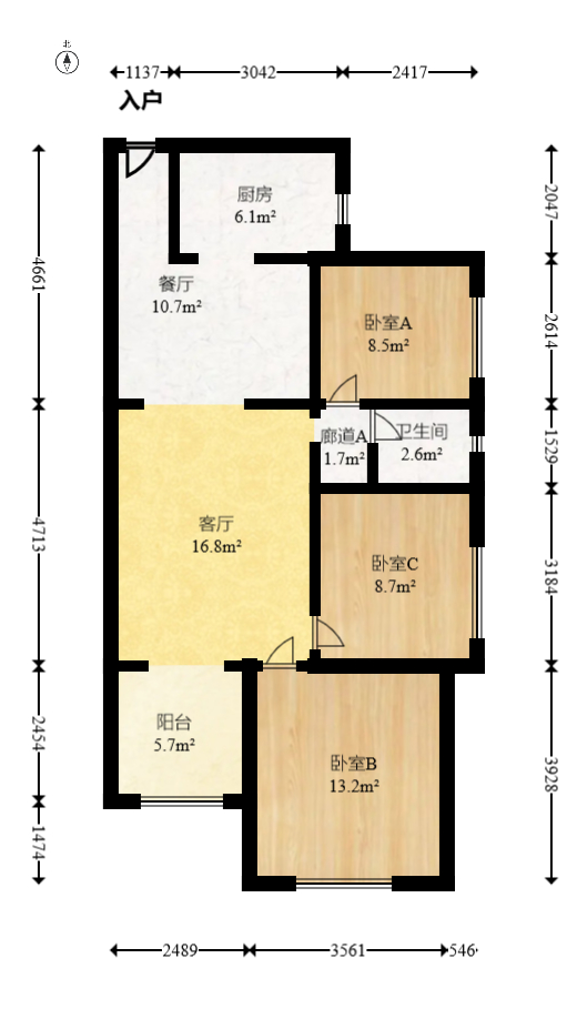 合能洋湖公馆  3室2厅1卫   92.00万室内图1