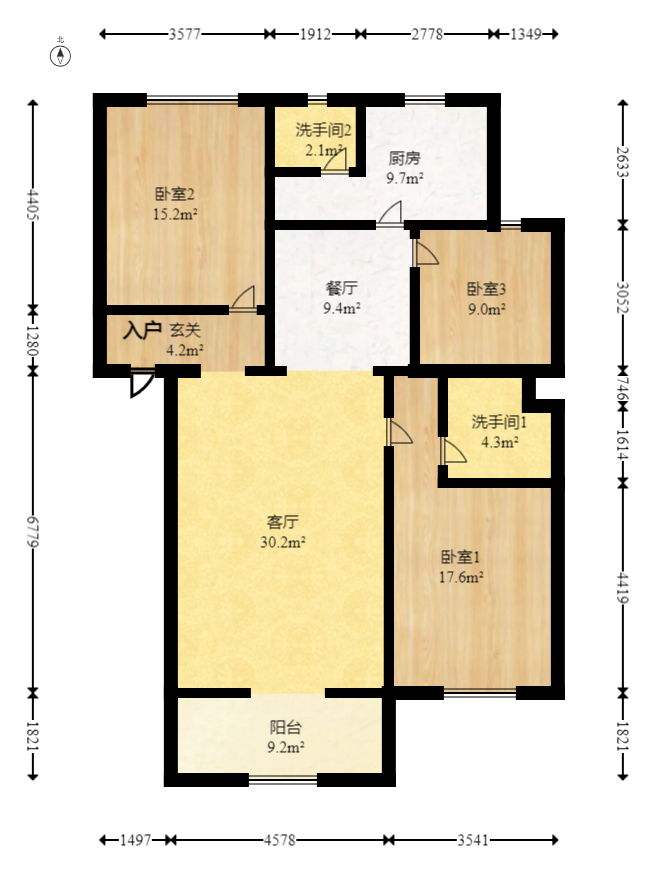 金領(lǐng)家族  3室2廳1衛(wèi)    68.0萬室內(nèi)圖1