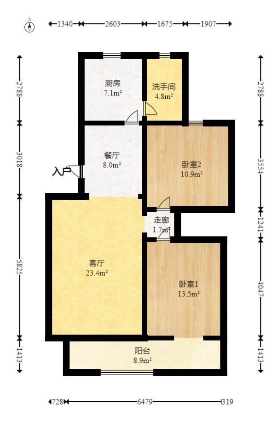 机械化宿舍  2室2厅1卫   55.00万室内图1