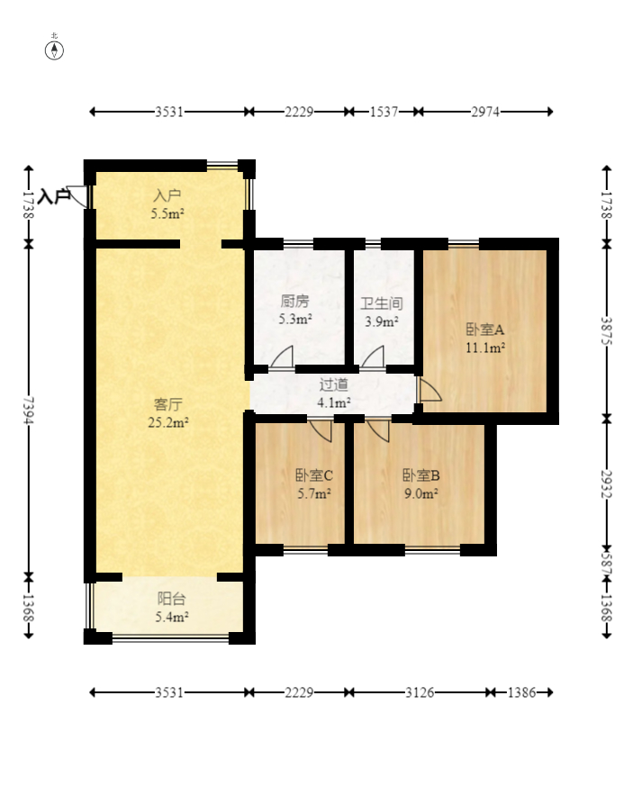 高鑫麓城  3室2厅1卫   97.00万室内图1