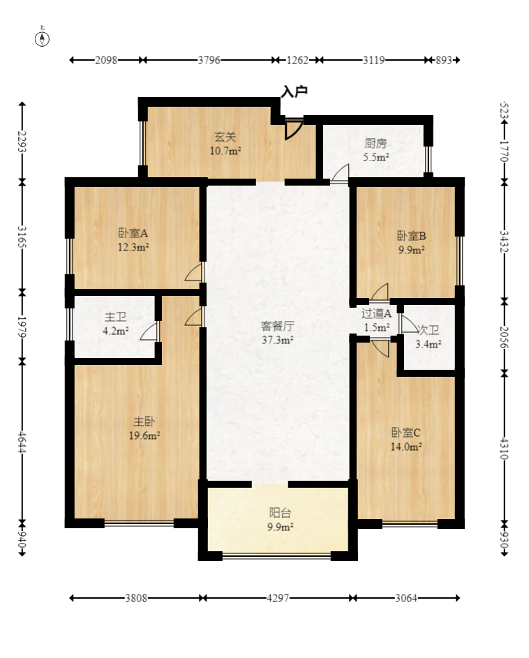 钰龙天下一期  4室2厅2卫   358.00万室内图1