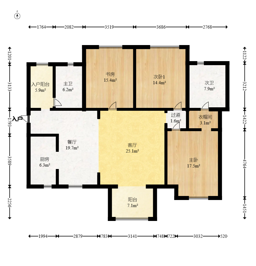 万科城  3室2厅2卫   145.90万室内图1