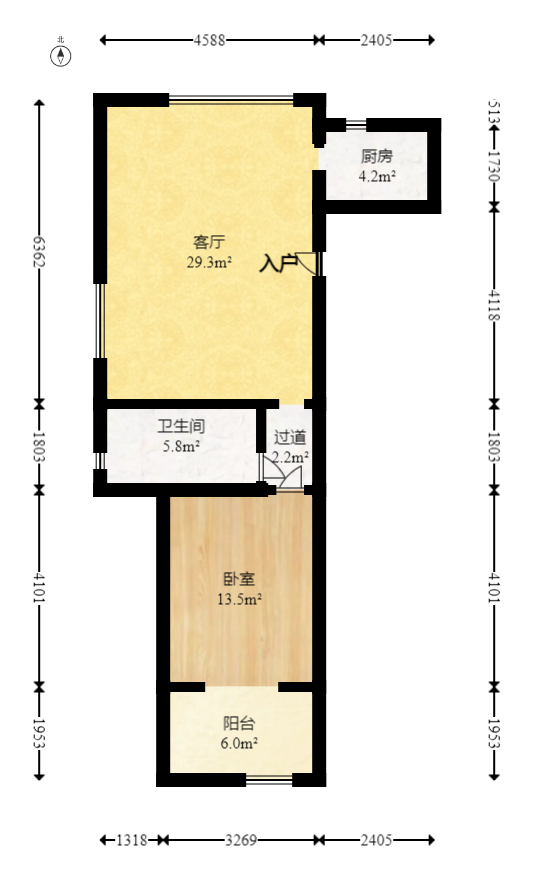 绿城高尔夫小镇  1室2厅1卫   65.00万室内图1