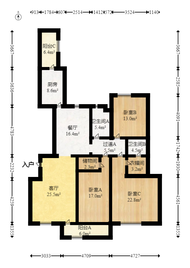 复地崑玉国际一期  3室2厅2卫   318.00万室内图1