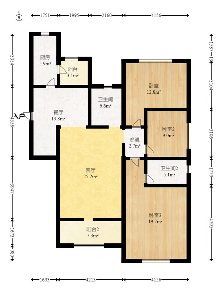 奥克斯缔壹城  3室2厅2卫    113.0万室内图1