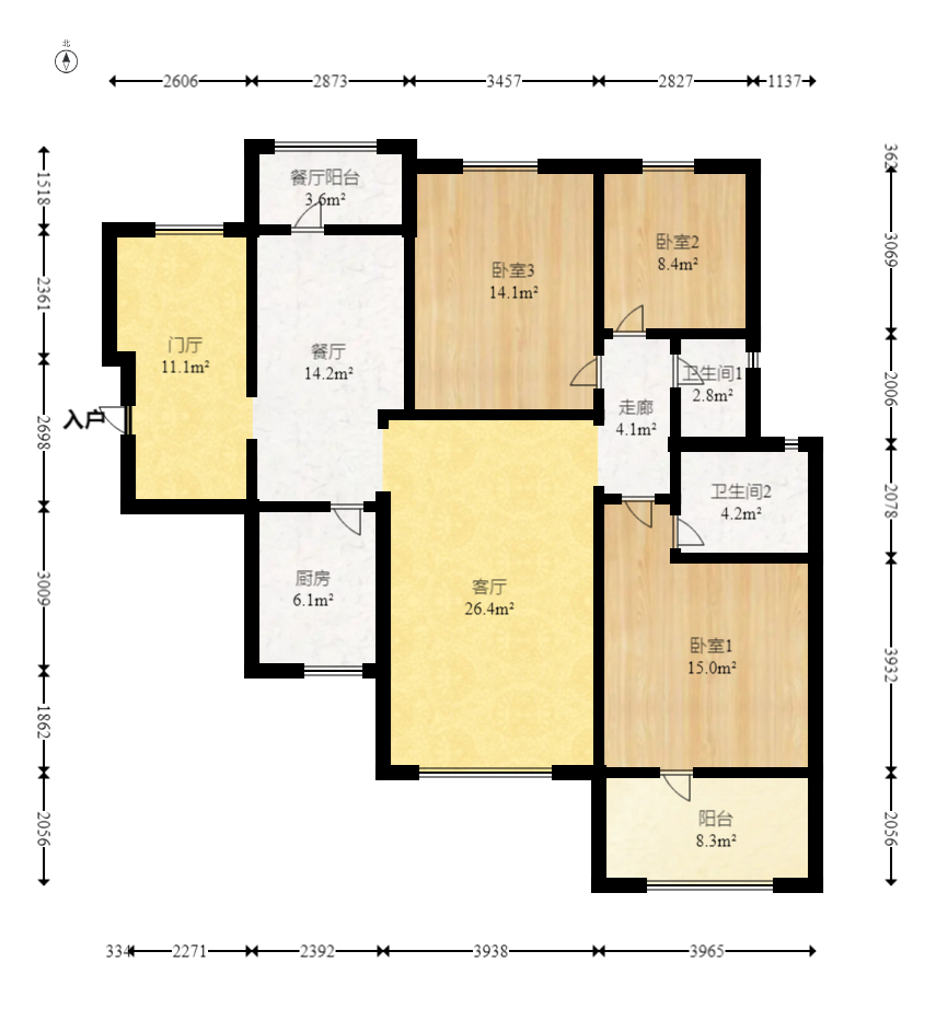湘府东苑 3室2厅2卫 95.8万 湘府东苑 3室2厅2卫 95.8万户型图