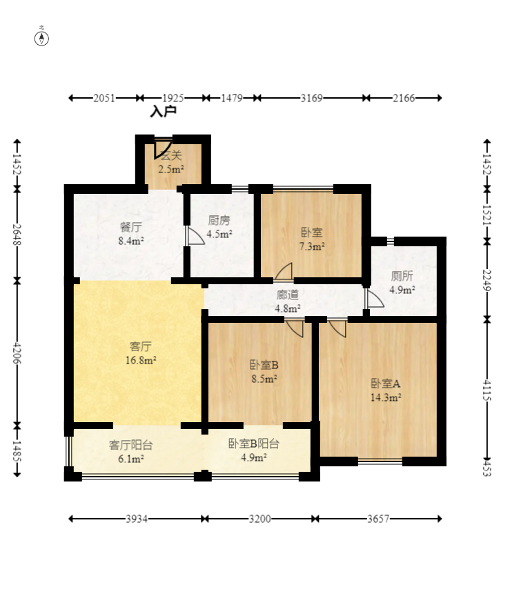 奥克斯滨仕花园（奥克斯洋湖广场/奥克斯中心）  3室2厅1卫   139.00万室内图1