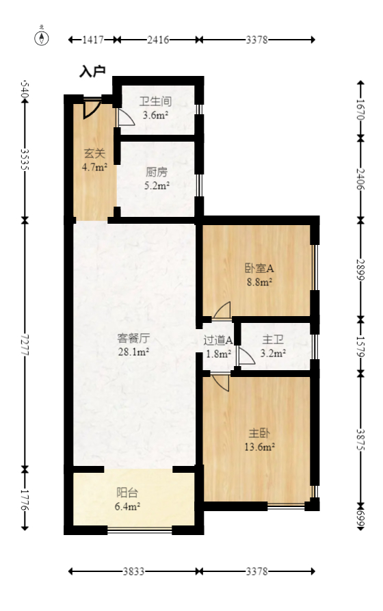 天骄福邸  2室2厅1卫   108.00万室内图1