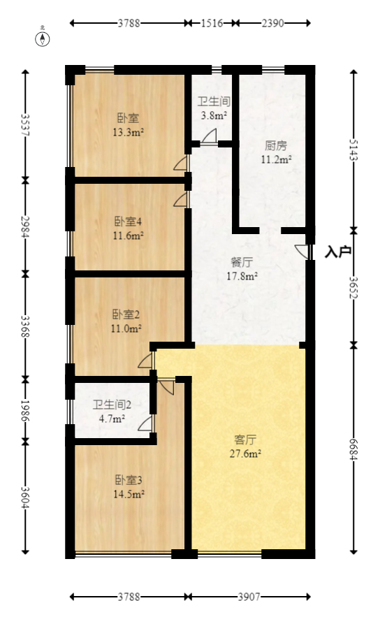 芙蓉万国城MOMA（卓越汇富苑）  4室2厅1卫   150.00万室内图1