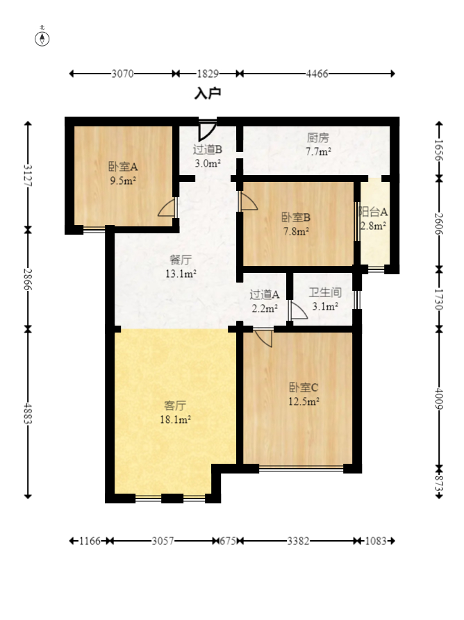 卓越蔚蓝城邦  3室2厅1卫   72.00万室内图1