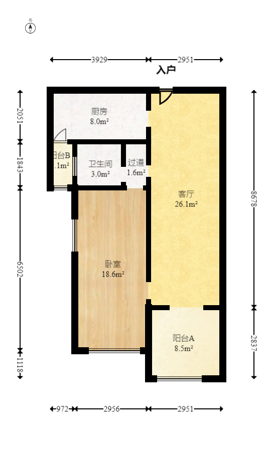 宜家湘颂（景致雅苑）  2室2厅1卫   53.00万室内图1