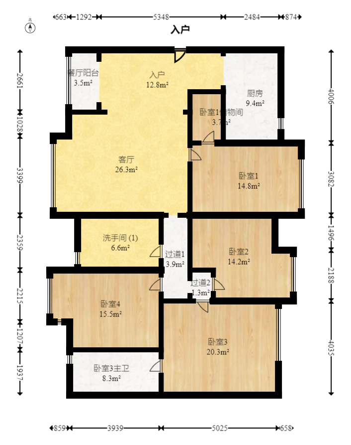 格蓝康都  4室2厅2卫   108.00万室内图1