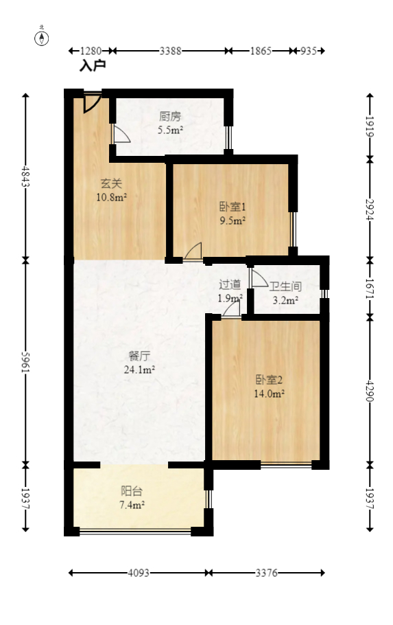中欣楚天熙苑  2室1厅1卫   75.00万室内图1