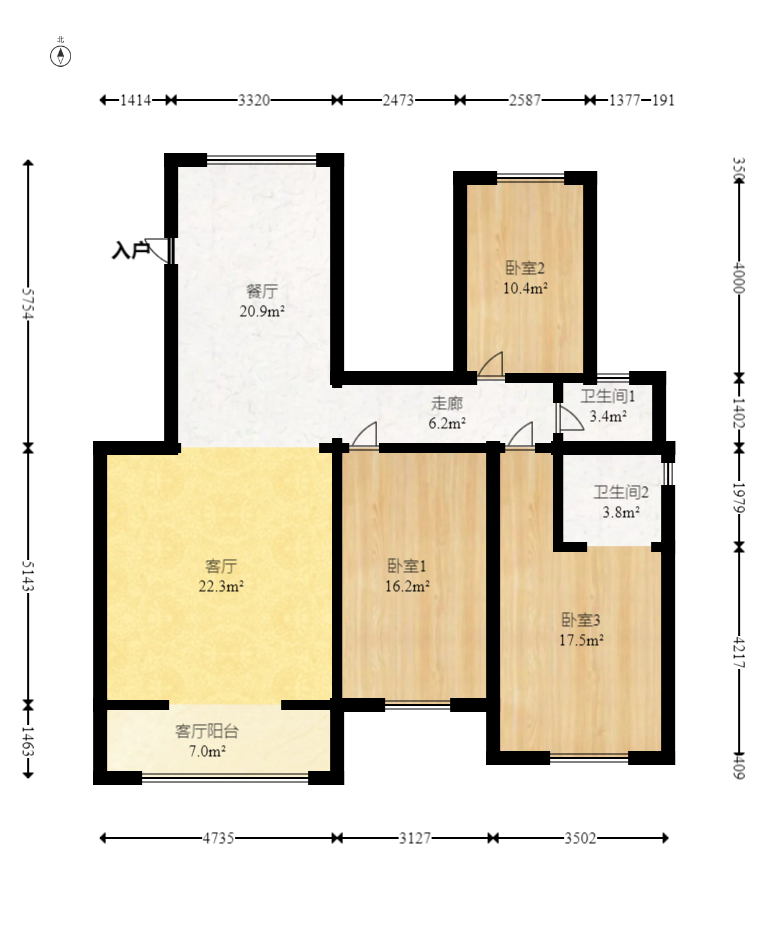 生活艺术城  3室2厅1卫   103.80万室内图1