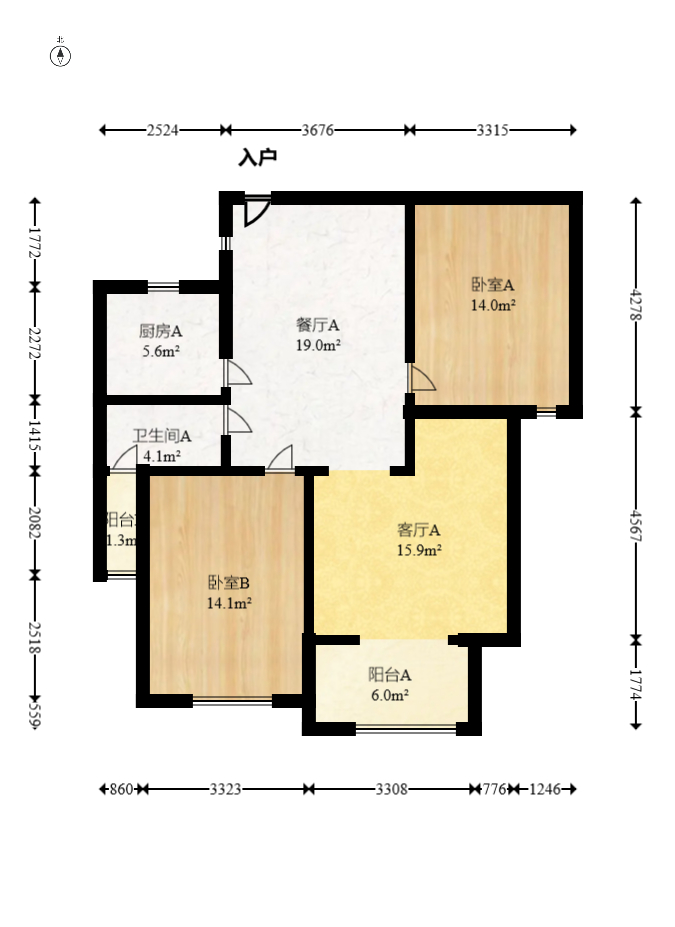 翡翠云天  2室1厅1卫   69.80万室内图1