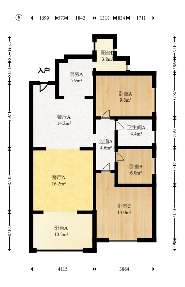 长房半岛蓝湾（观山月）  3室2厅1卫   84.80万室内图1