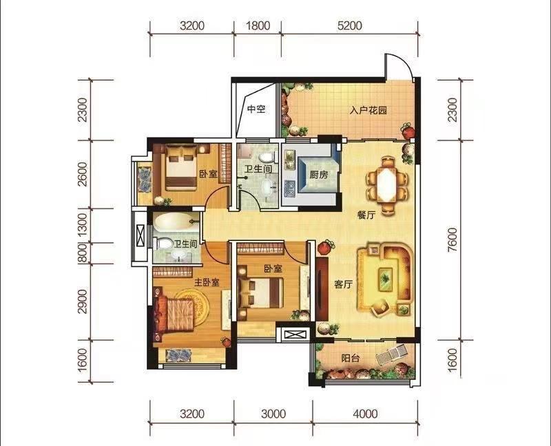 欣积福湾七期  3室2厅2卫   31.80万户型图