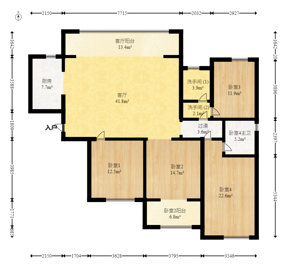 建发中央悦府  4室2厅2卫   230.00万室内图1