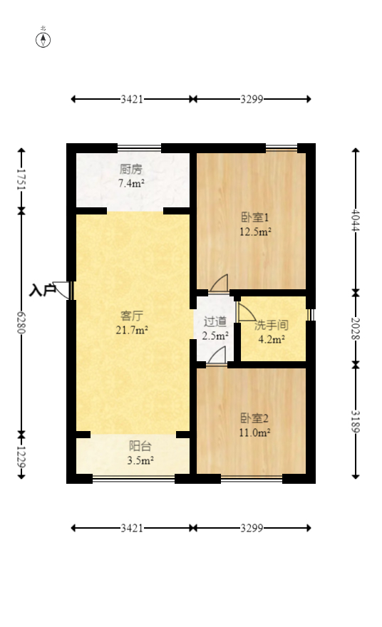 兰亭优壳（隽峰苑）  2室1厅1卫   62.80万室内图1