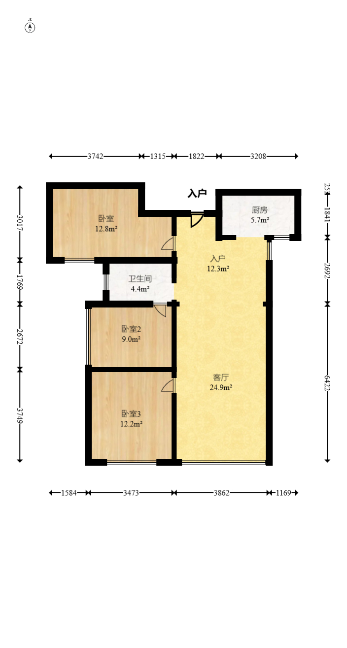 康桥长郡 3室2厅1卫 60.8万 康桥长郡 3室2厅1卫 60.8万户型图