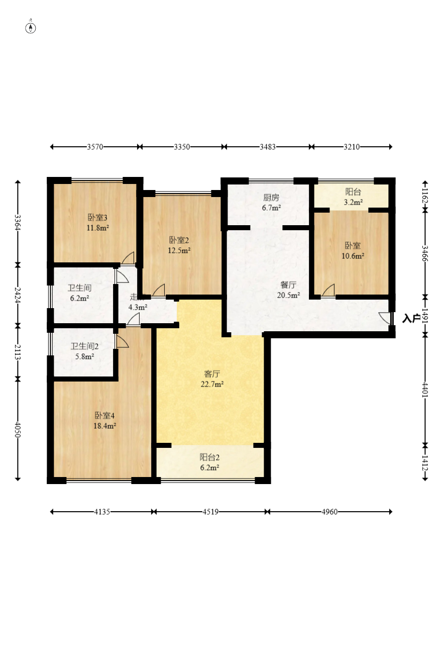东方美地  4室2厅2卫    89.8万室内图1