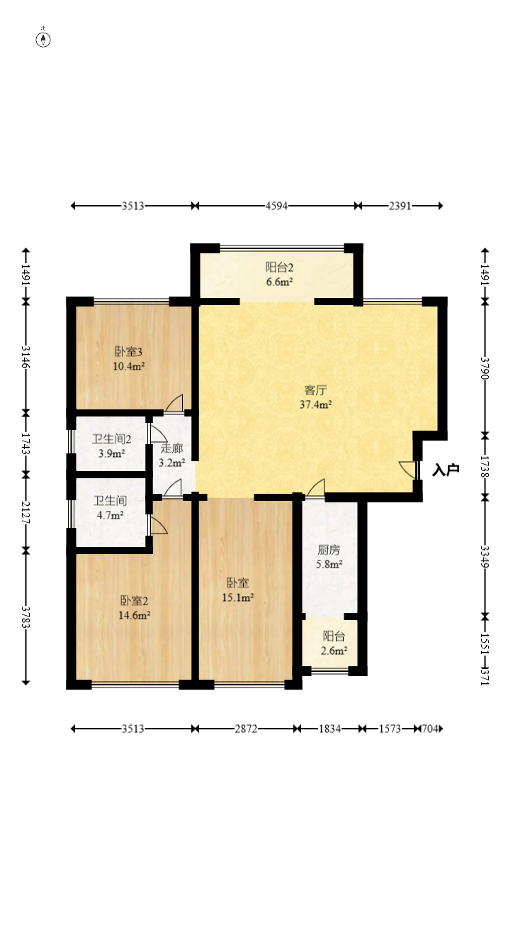 东方美地 3室2厅2卫 87.5万 东方美地 3室2厅2卫 87.5万户型图