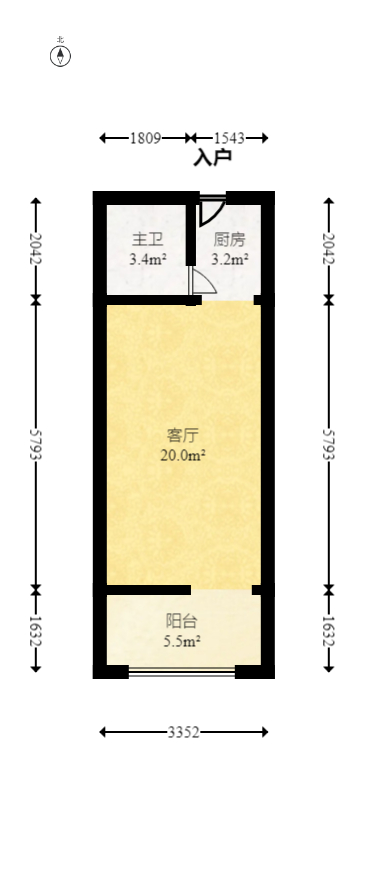 惠通才郡  1室1厅1卫   35.00万室内图1