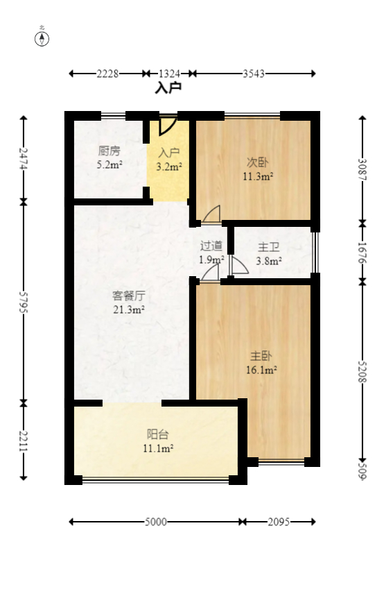 恒大御景半岛湘江苑（恒大御景半岛一期）  2室1厅1卫   130.00万室内图1
