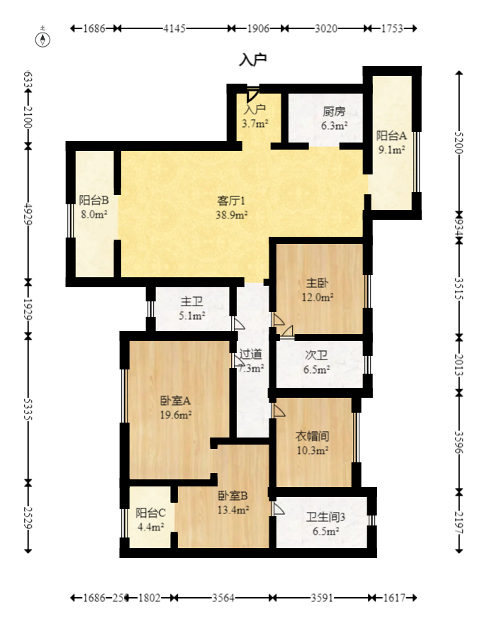 明昇壹城（明昇时代广场）二期  4室2厅2卫   229.00万室内图1