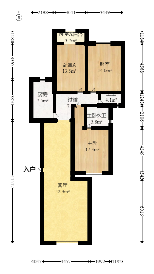 雍景园  3室2厅2卫   120.00万室内图1