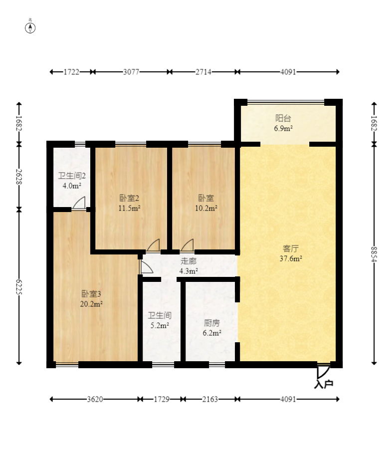 明天一城  3室2厅1卫   65.80万室内图1