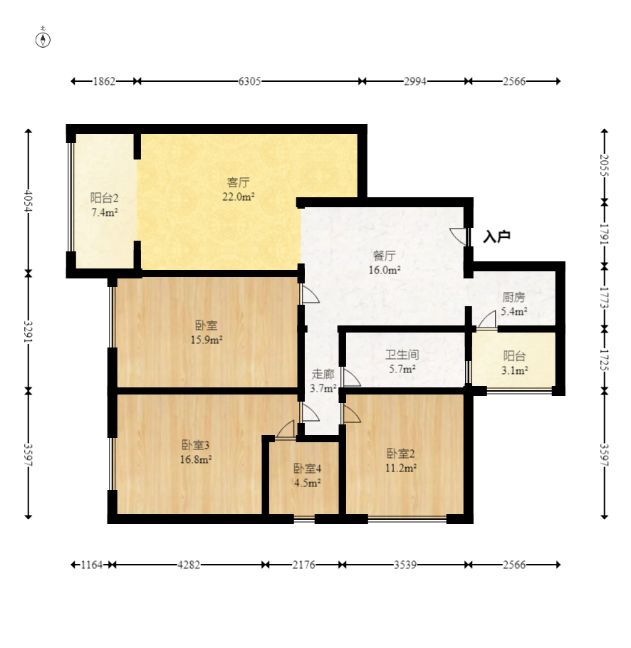 康桥长郡  3室2厅2卫   83.80万室内图1
