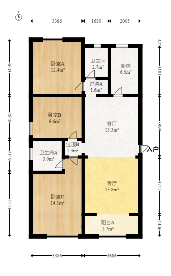 保利城（中航城国际社区、郡原美村）  3室2厅2卫   81.00万室内图1