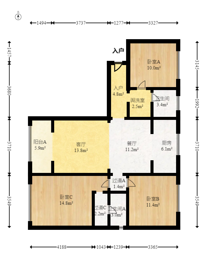 保利城（中航城国际社区、郡原美村）  3室2厅2卫    92.0万室内图1