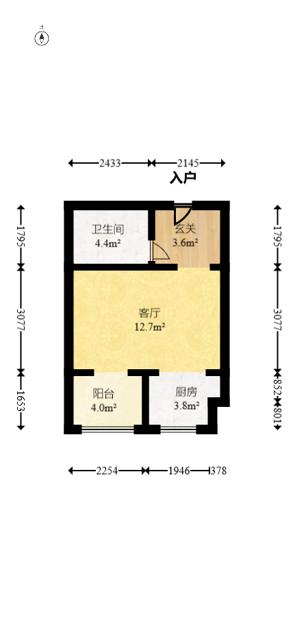 环宇天地、中海地产（中信城市广场二期）  1室1厅1卫   24.50万室内图1