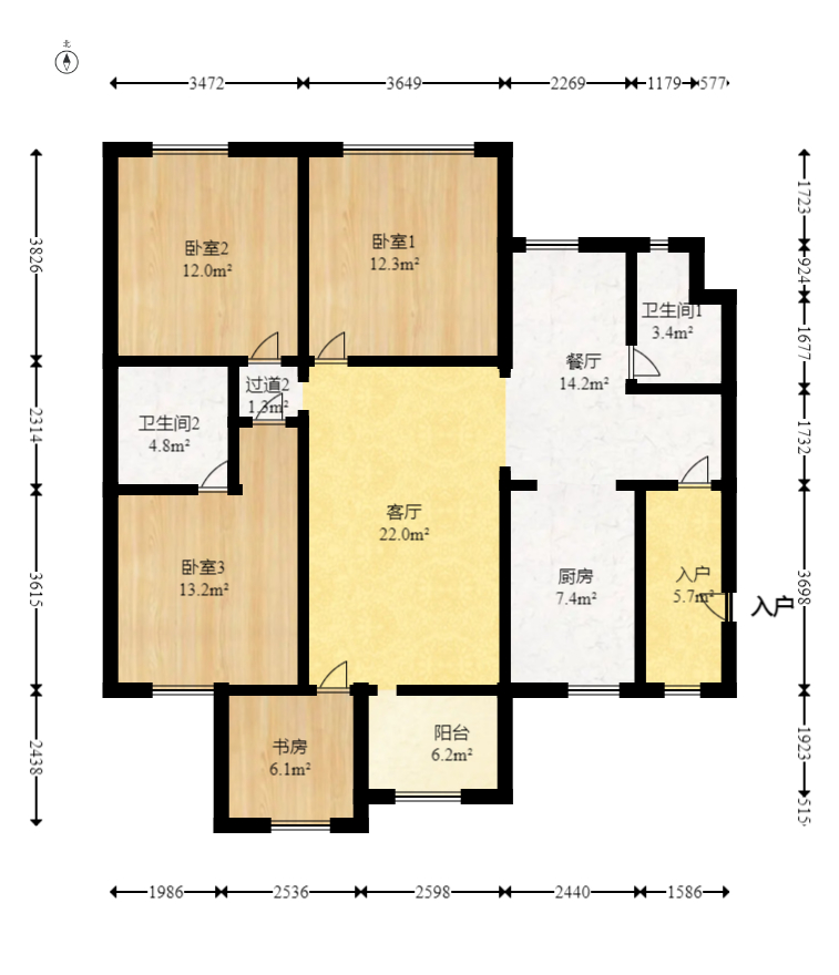 时代倾城一期  3室2厅1卫   106.00万室内图1