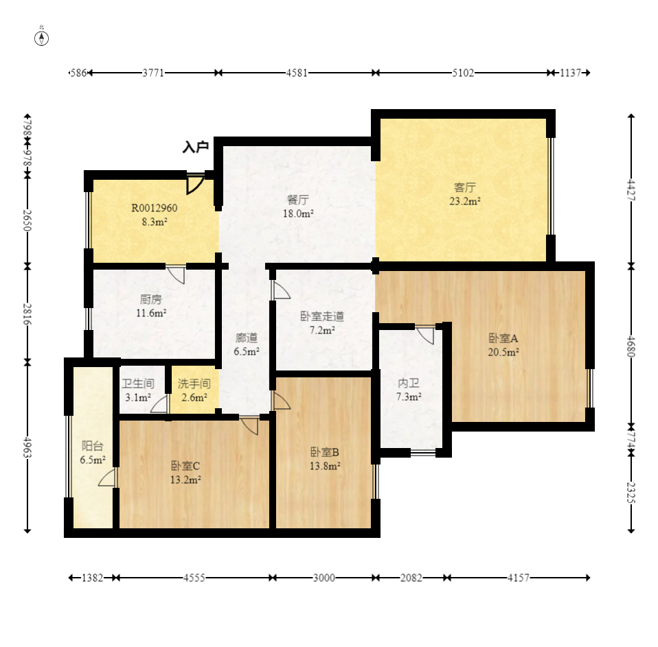 美林景园  4室2厅1卫   105.00万室内图1