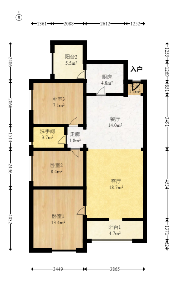 园康星都荟  3室2厅1卫   86.00万室内图1