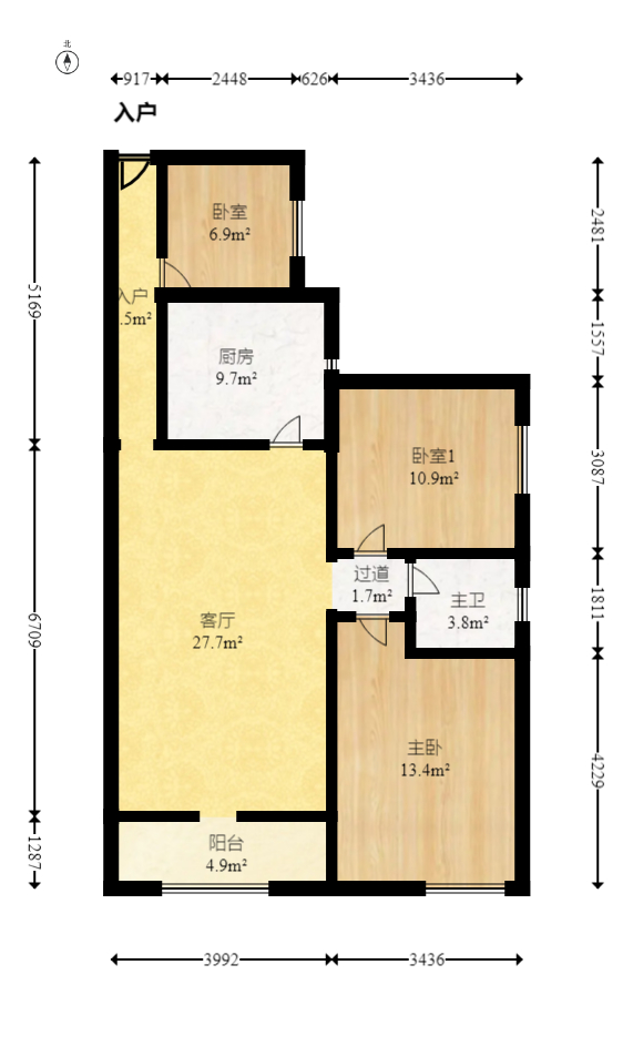 盛地尊域  3室2厅1卫    82.8万室内图1