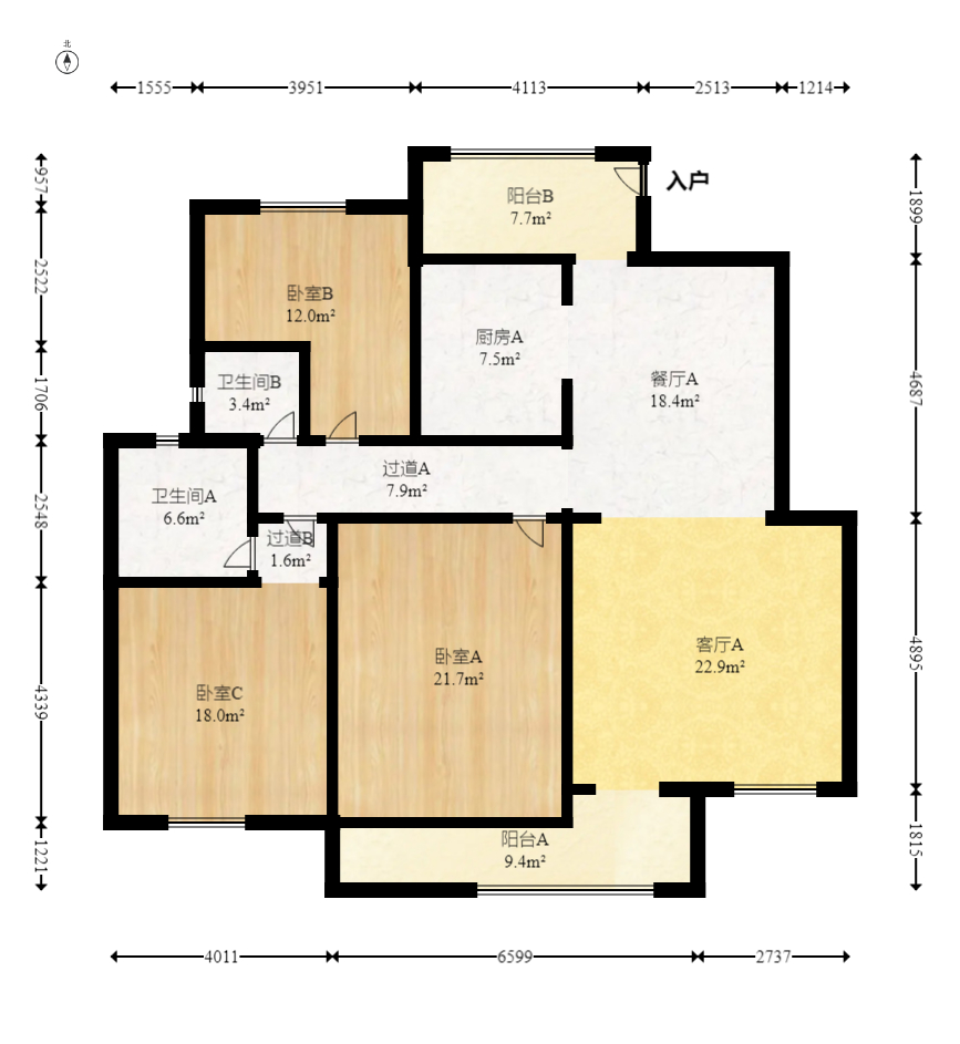 华银天际  3室2厅2卫    104.99万室内图1