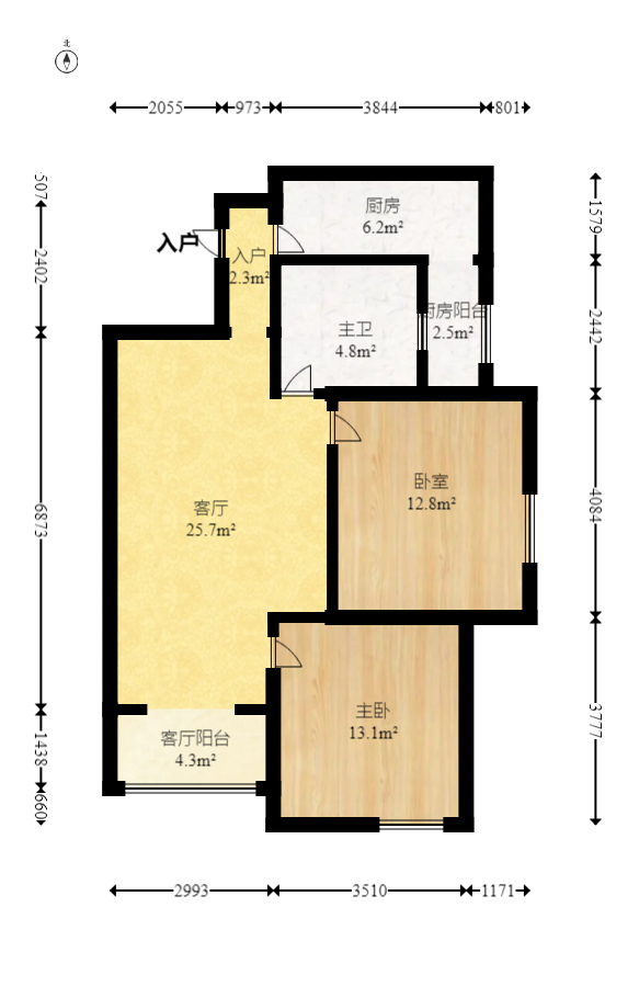 香槟小镇(香槟花苑）  2室2厅1卫   44.80万室内图1