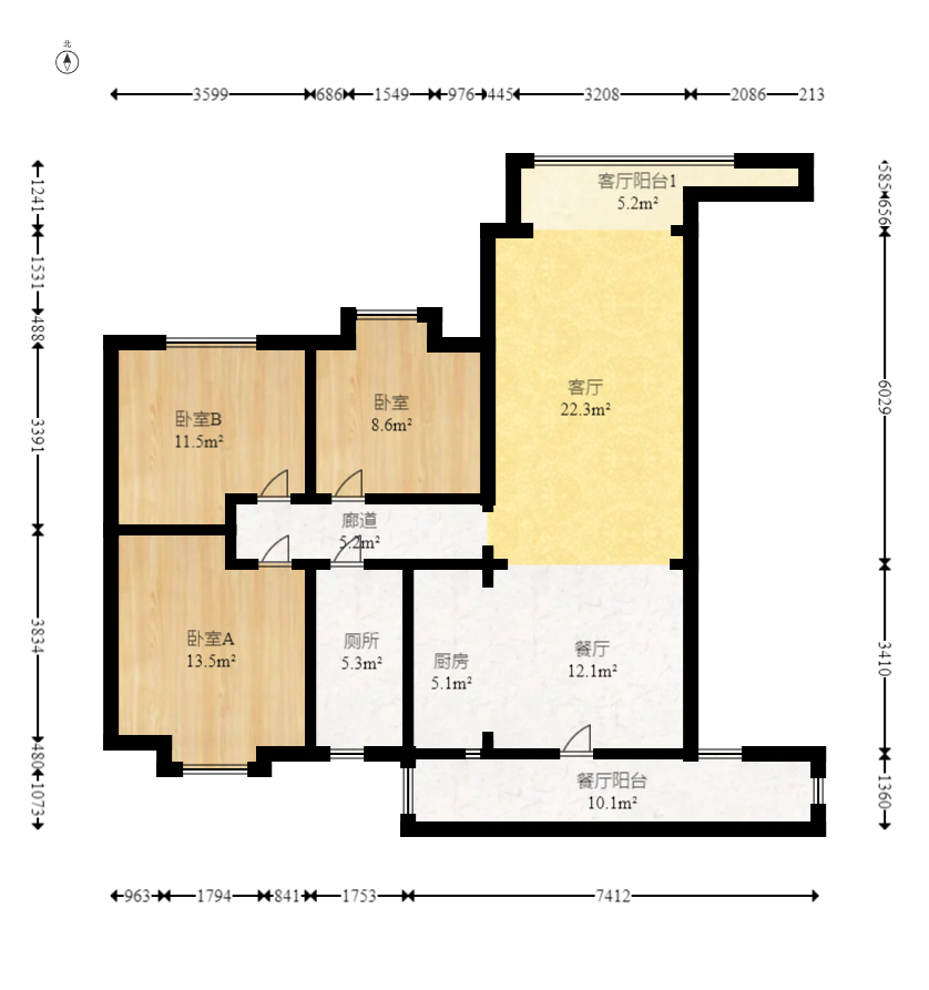 兰亭湾畔  3室1厅1卫   120.00万室内图1