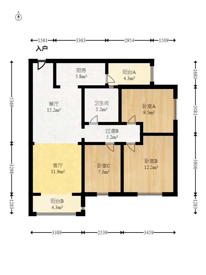 碧桂园公园壹号（凯怡茗苑）  3室2厅1卫   56.00万室内图1