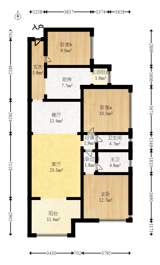 润和紫郡一期  3室2厅1卫   88.00万室内图1